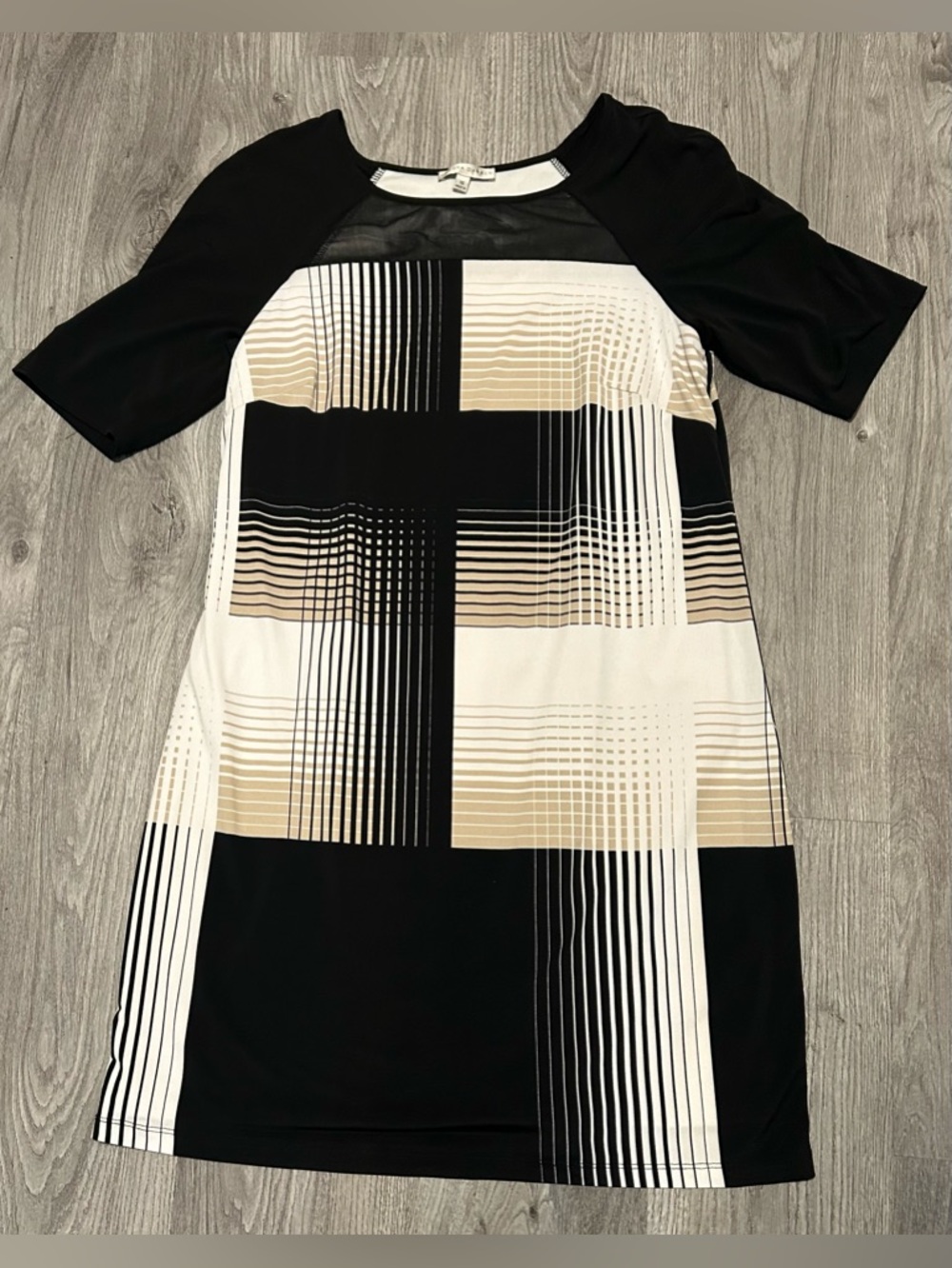 Sandra Darren 14 Black & Cream Geometric Shift Dress